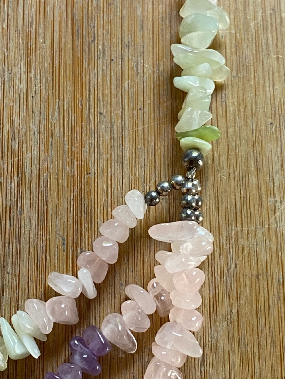 Vtg Lee Sands Mother of Pearl Inlay Flower Necklace with Natural Gemstones - Picture 9 of 16